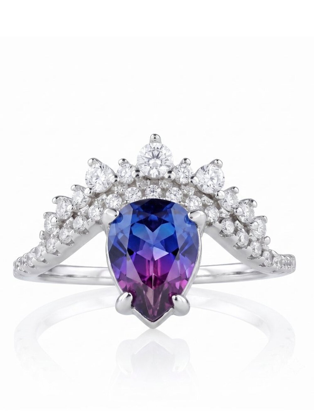 Pink & Purple Pear Gemstone Ring, real 925 Sterling Silver Charmed Aroma